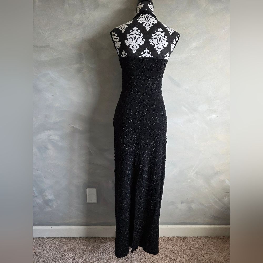 Vintage Black Halter Beaded Maxi Dress Cache Sz M - Picture 7 of 16